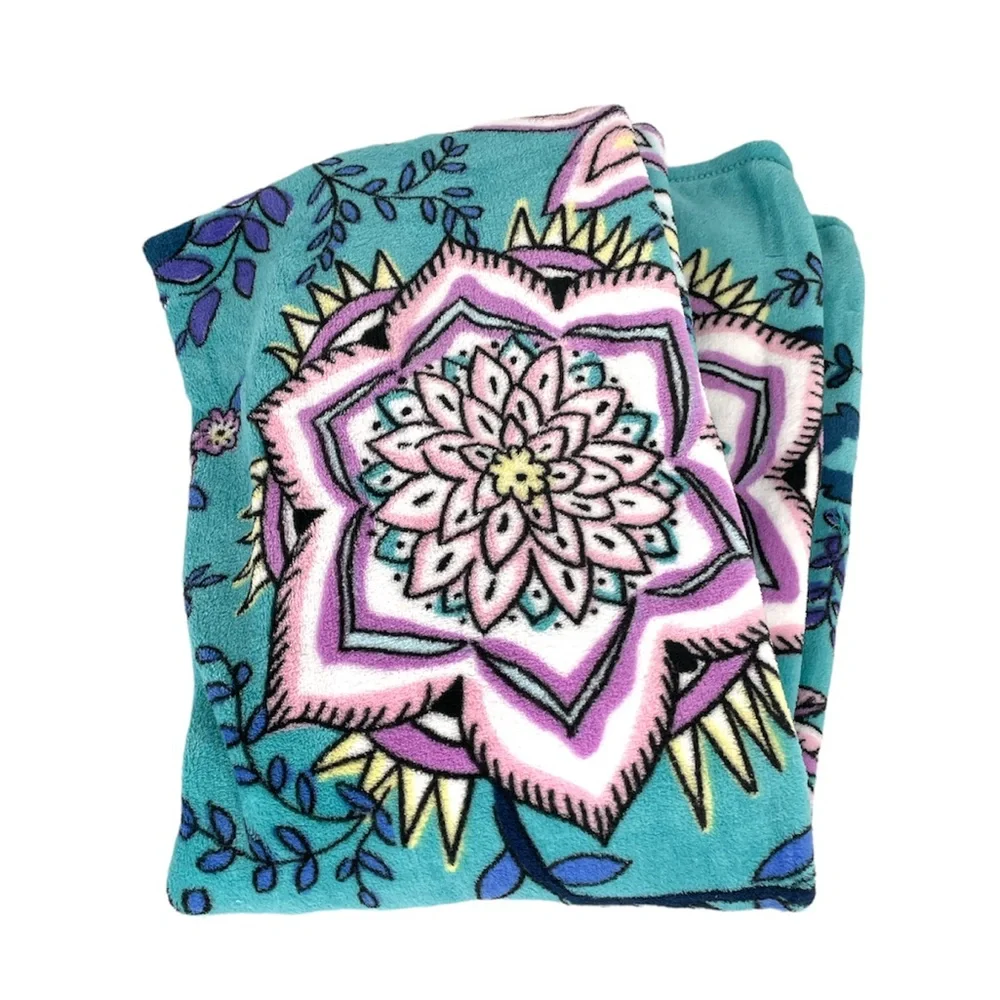 Vera Bradley Peacock Garden Throw Blanket Blue Pink Purple Size 80x50